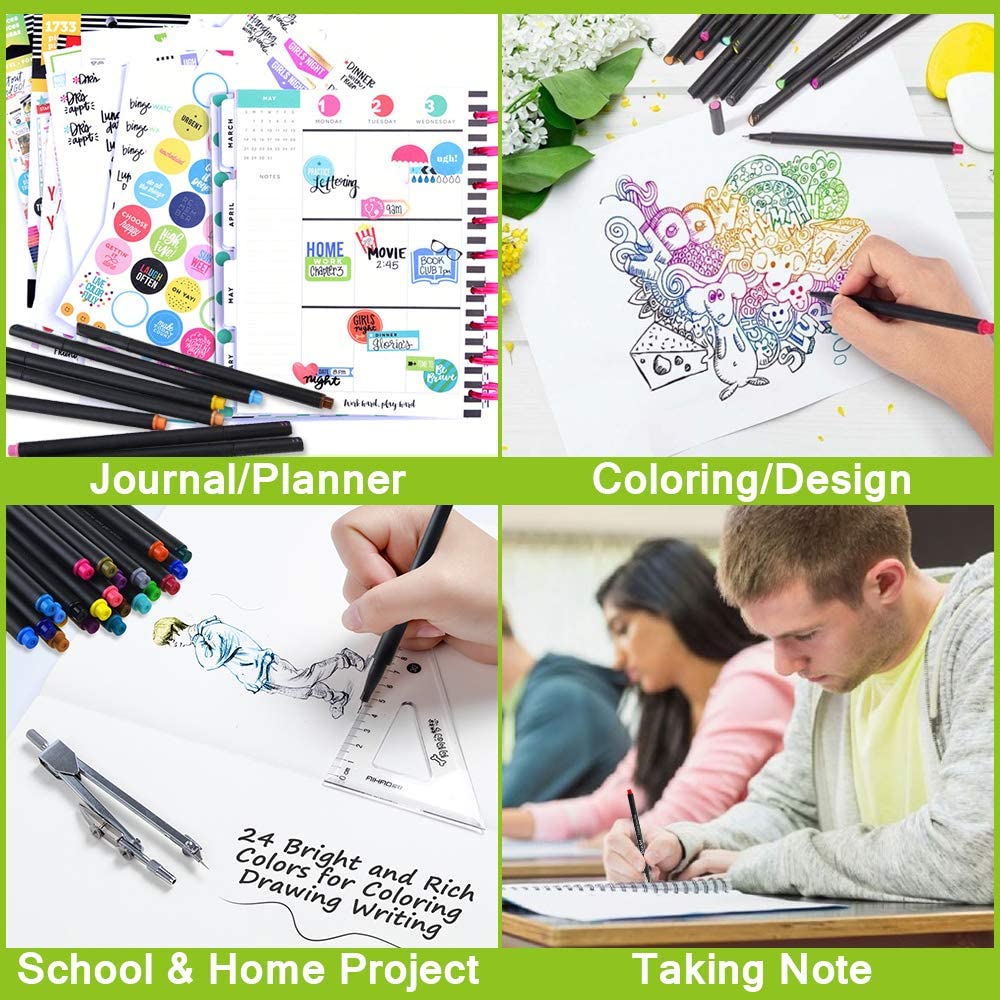 Fineliner Pen, Color Pen Set, 24 Colored Pens, 0.38mm Fine Tip Drawing Pens  Porous Fine Point Writing Pens Fine Line Marker Pens Planner Pens for Journal  Planner Note Taking (24 Colors) 