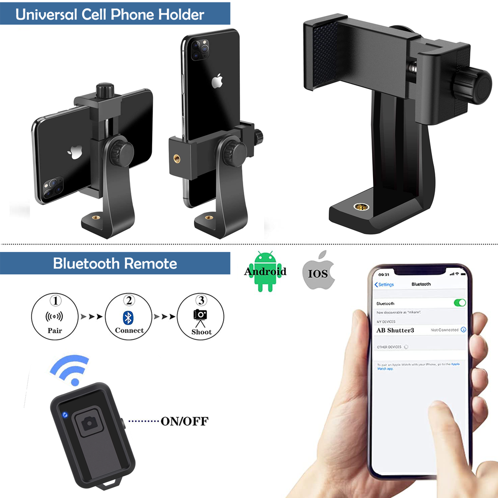 phone tripod with bluetooth remote